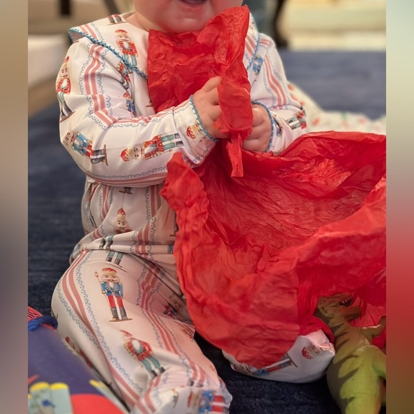 Smockingbird collared nutcracker print footed romper, size 9m, worn once - Picture 5 of 9